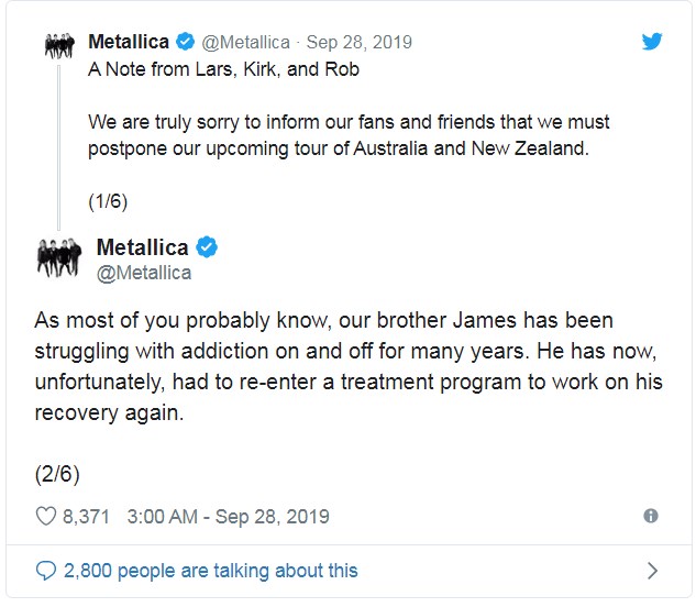 James Hetfield Metallica Tweet